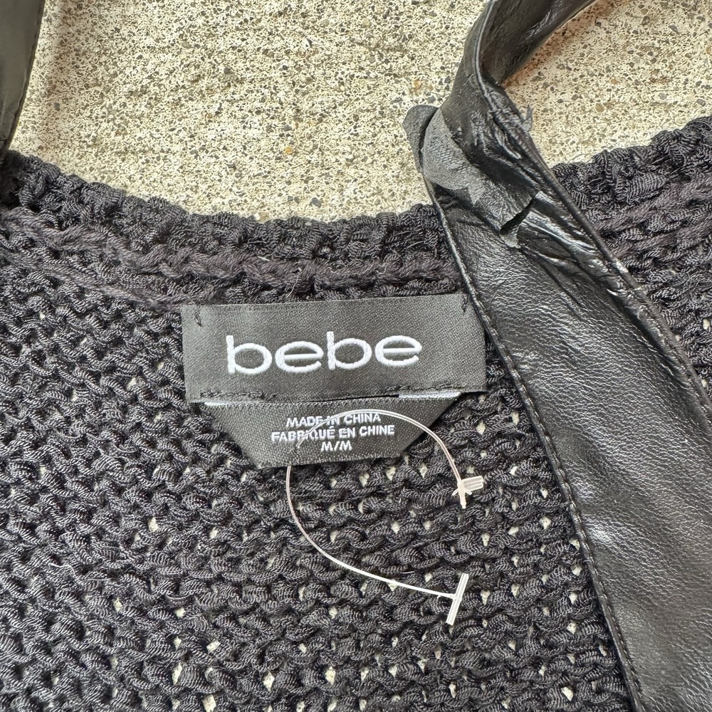 Y2K Knit Bebe Mini Dress With Leather Straps - Picture 2 of 3
